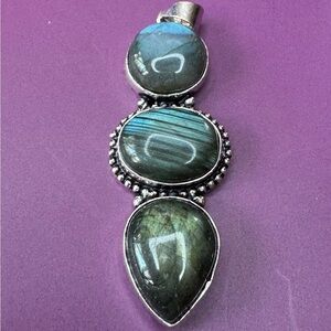 Fiery Labradorite 925 Silver Plated Long Pendant 2.6"